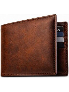 Slim Bifold Leather Wallet for Men, RFID Blocking, 12 Card Slots, Minimalist